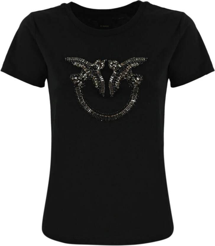Pinko Love Birds Korte Mouw T-shirt Zwart Dames