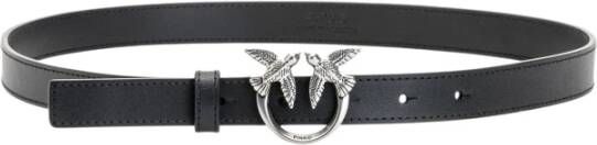 Pinko Love Birds thin leather belt Zwart Dames