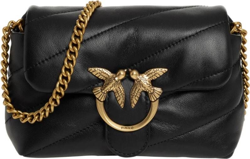 Pinko Zwarte schoudertas van schapenleer met goudkleurige hardware Black Dames - Foto 4