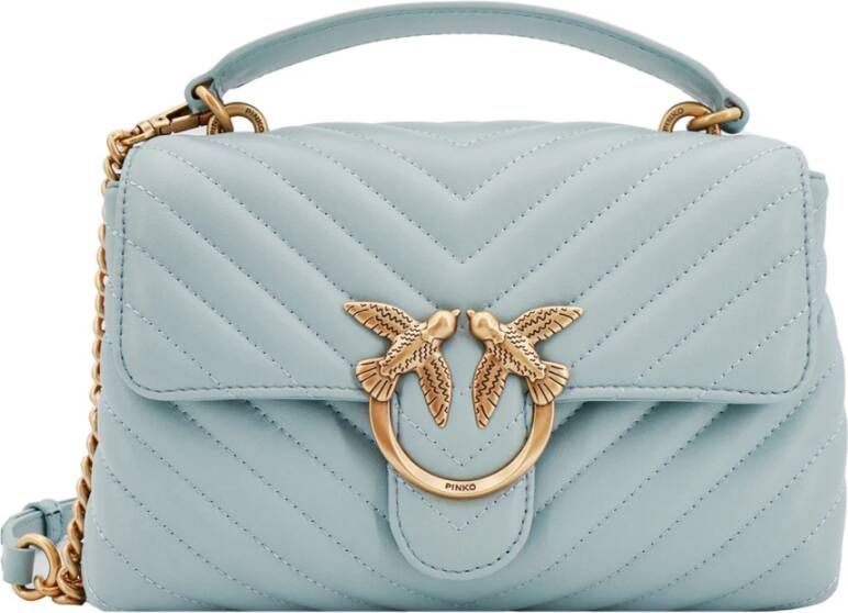 Pinko Matelassé Leren Handtas met Love Birds Gesp Blue Dames