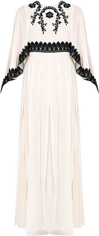 Pinko Maxi Jurk met Kimono Mouwen en Borduurwerk White Dames
