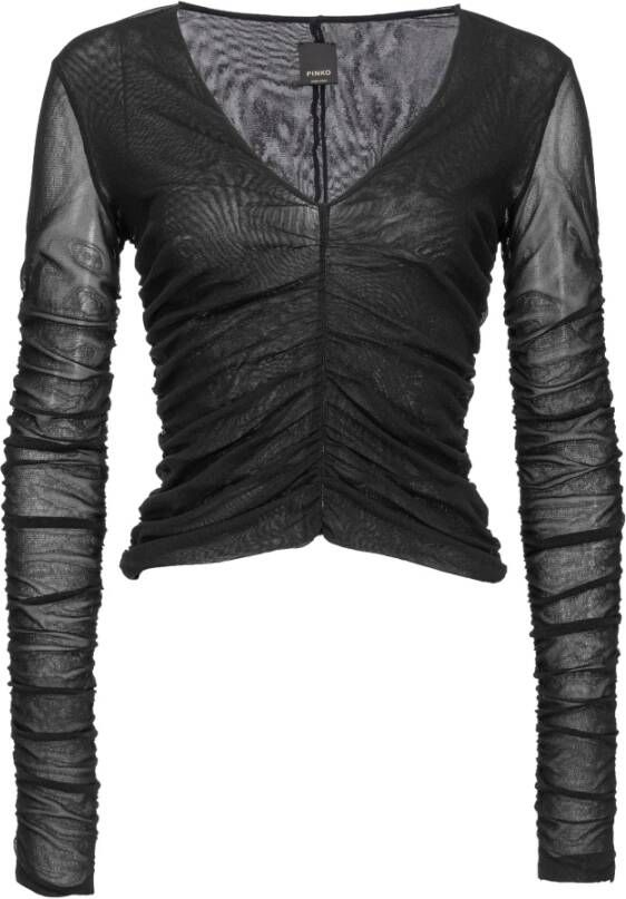 Pinko Doorschijnende top met lange mouwen en plooien Black Dames