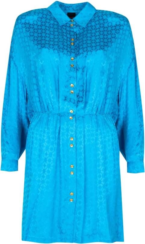 Pinko Midi Jurk met Knoopsluiting en Kraag Blauw Dames
