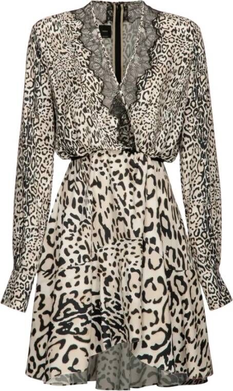 Pinko Mini Dress With Animal Print Beige Dames