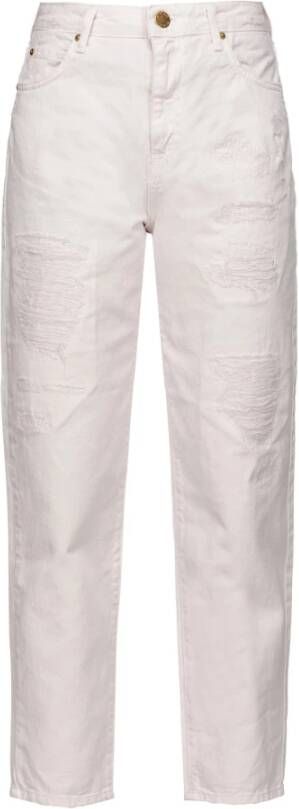 Pinko Hoge Taille Versleten Katoenen Jeans White Dames