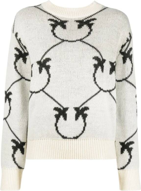 Pinko Abbey Road 3 Maglia Misto Alpaca Jacquard Monogram Beige Dames