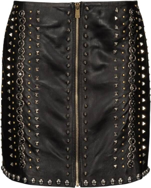 Pinko Nappa leather mini skirt with studs Zwart Dames