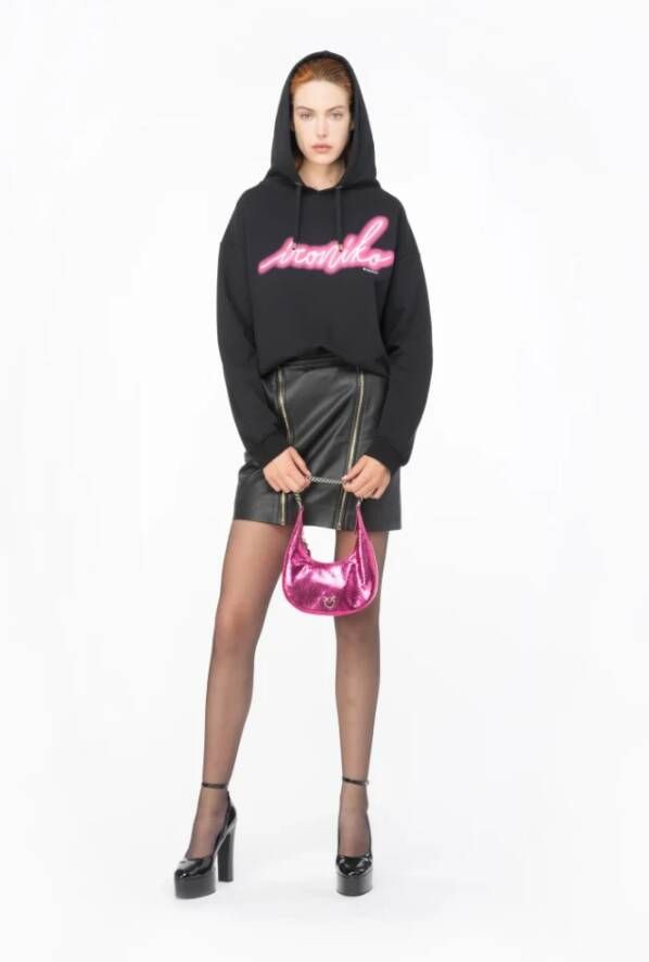 Pinko Neon Ironiko Print Oversized Sweatshirt XS Zwart Dames