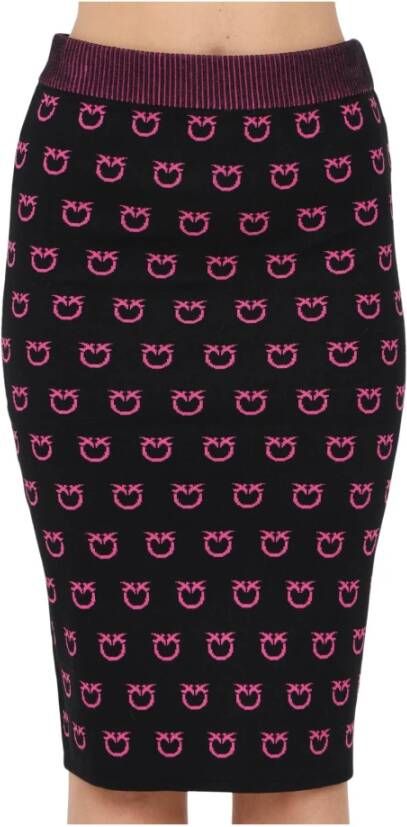 Pinko Zwarte Gebreide Jacquard Love Birds Rok Black Dames