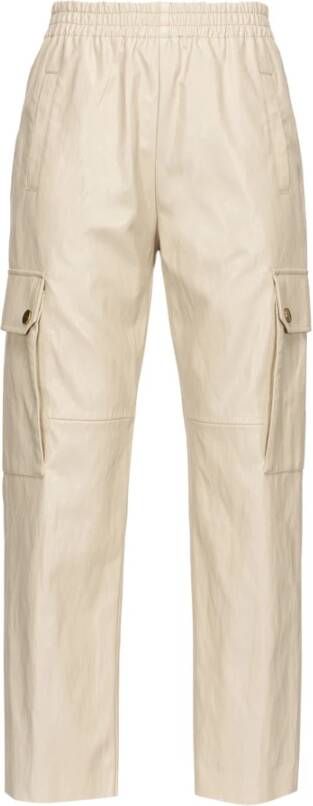 Pinko Losvallende Hoge Taille Wijde Pijpen Broek Beige Dames