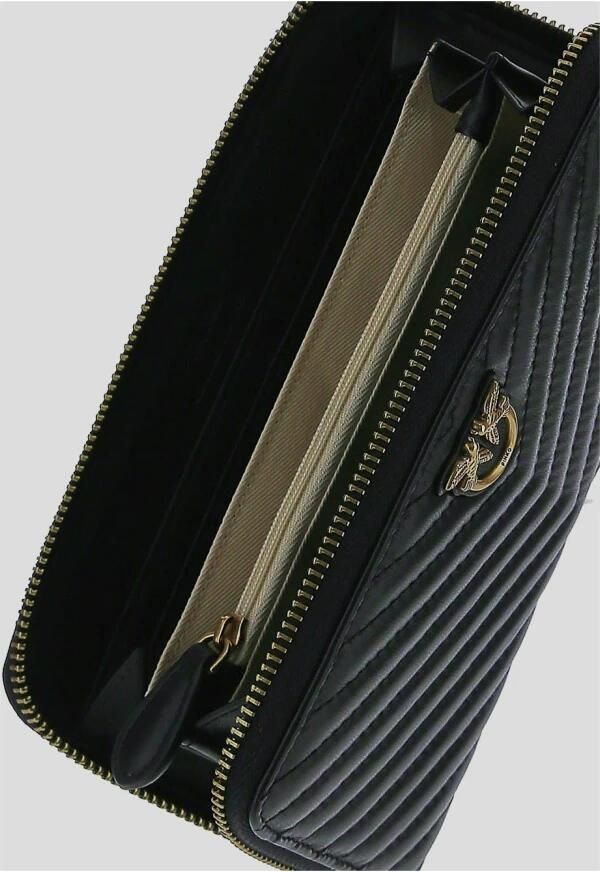 Pinko Quilted leren portemonnee met rits en Love Birds Diamond Cut plaque Black Dames - Foto 4