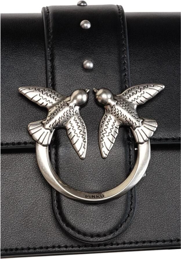Pinko Zwarte Leren Mini Schoudertas met Love Birds Logo Black Dames - Foto 4