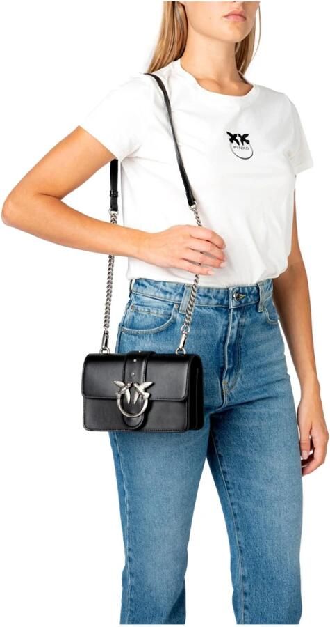 Pinko Zwarte Leren Mini Schoudertas met Love Birds Logo Black Dames - Foto 6