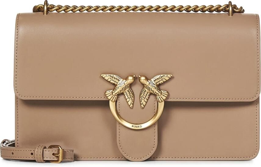 Pinko Klassieke Love Tas van Zacht Leer met Metalen Love Birds Gesp Brown Dames - Foto 3