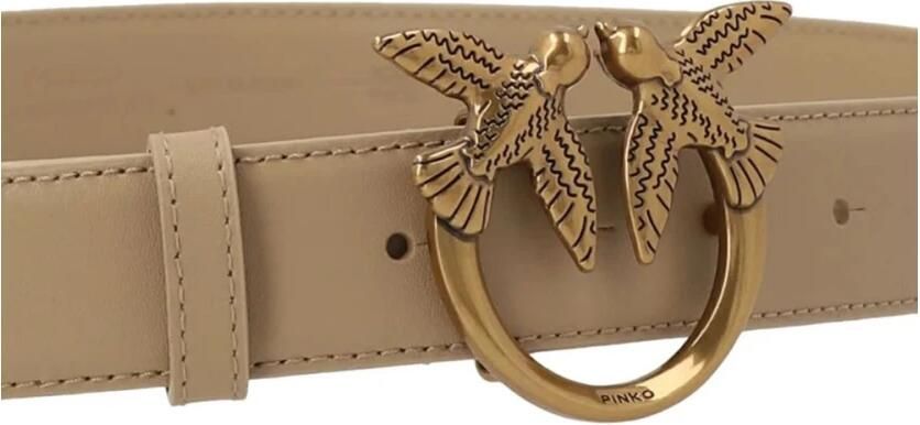Pinko Love Birds Diamond Cut Leren Riem Beige Dames