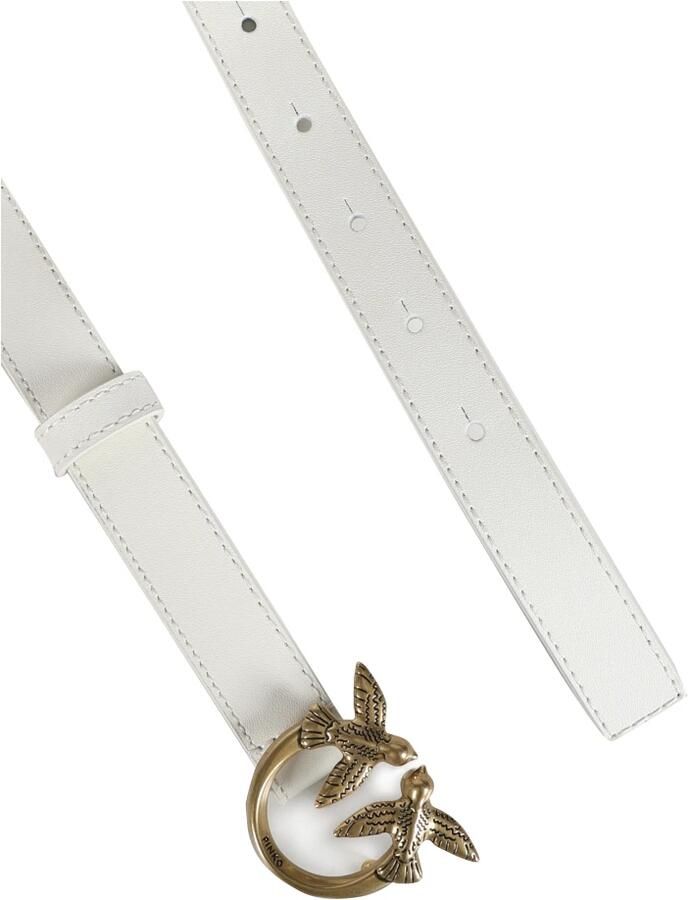 Pinko Witte Leren Riem met Love Birds Diamond Cut Gesp White Dames