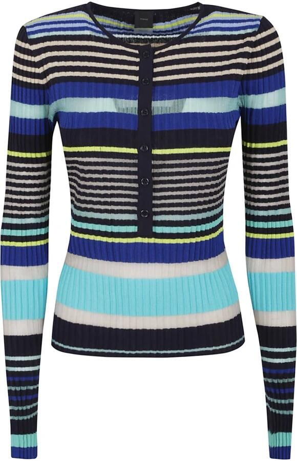 Pinko Blauwe Geribbelde Trui met Poloknopen Multicolor Dames