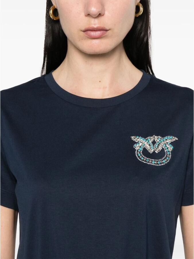 Pinko Navy Blauw Kortemouw T-shirt Blue Dames - Foto 4