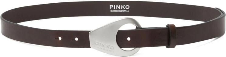 Pinko Bruin Leren Riem met Gegraveerd Logo Brown Dames - Foto 5
