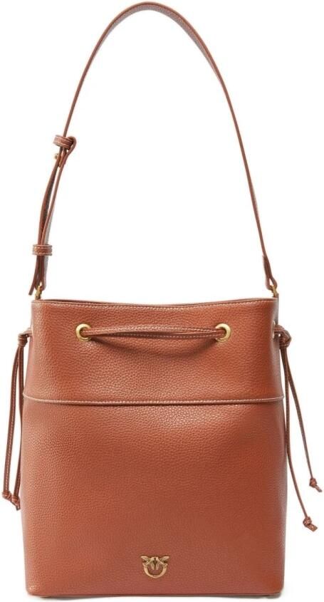 Pinko Bruine Bucket Bag met Metallic Love Birds Logo Brown Dames - Foto 6