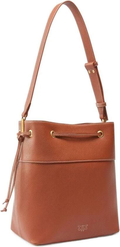 Pinko Bruine Bucket Bag met Metallic Love Birds Logo Brown Dames - Foto 9
