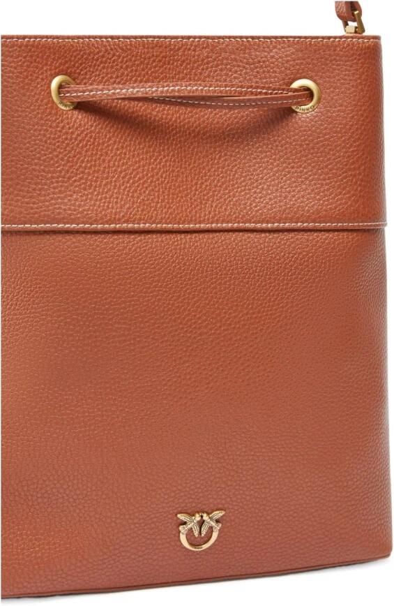 Pinko Bruine Bucket Bag met Metallic Love Birds Logo Brown Dames - Foto 3