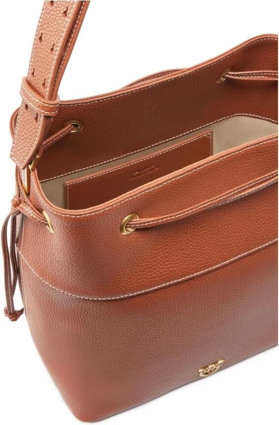 Pinko Bruine Bucket Bag met Metallic Love Birds Logo Brown Dames - Foto 4