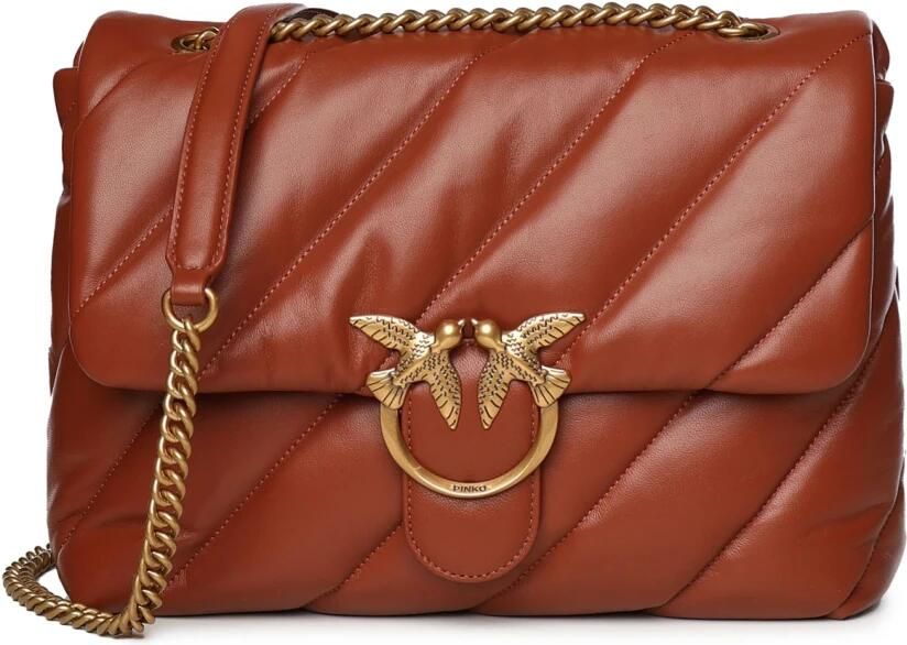 Pinko Bruine leren schoudertas met Love Birds Brown Dames - Foto 8