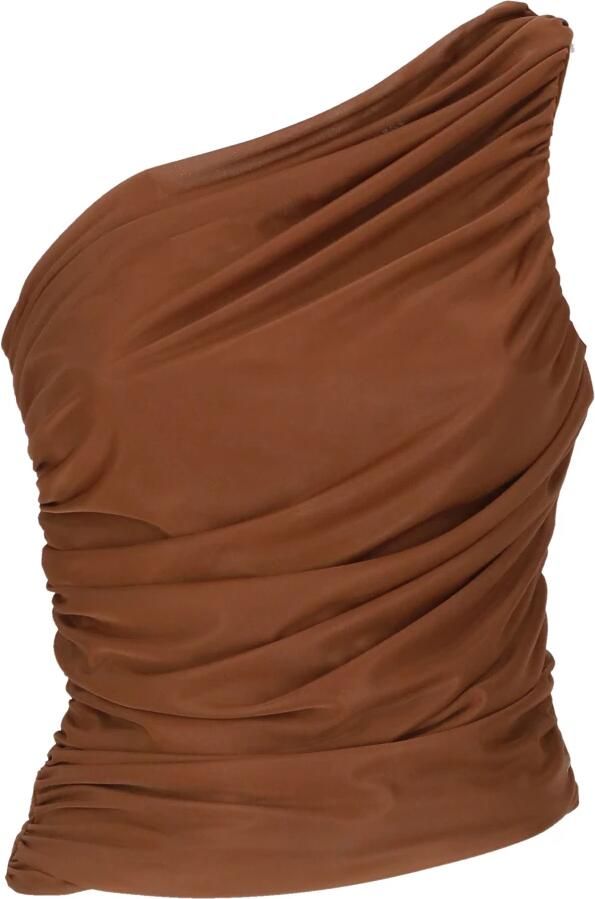 Pinko Bruine One Shoulder Top met Geplooid Patroon Brown Dames - Foto 6