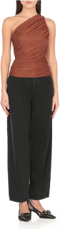 Pinko Bruine One Shoulder Top met Geplooid Patroon Brown Dames - Foto 4