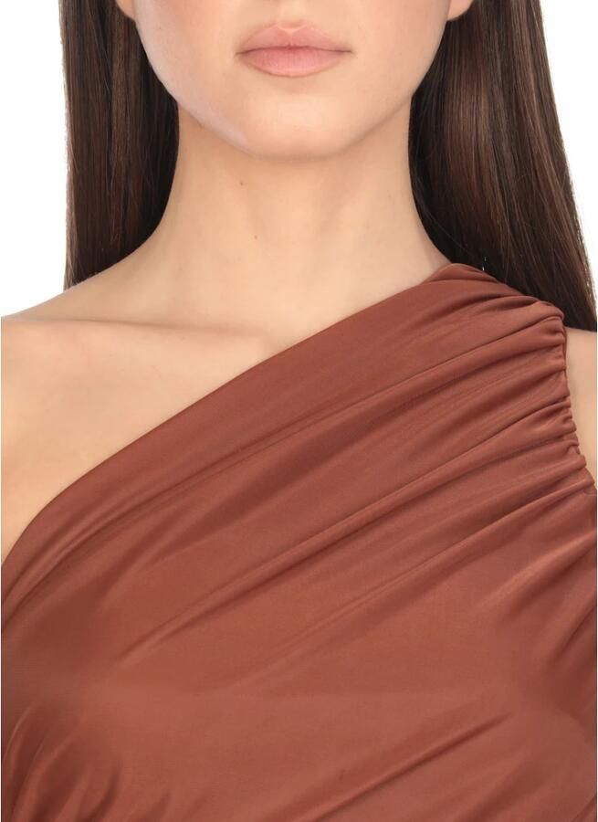 Pinko Bruine One Shoulder Top met Geplooid Patroon Brown Dames
