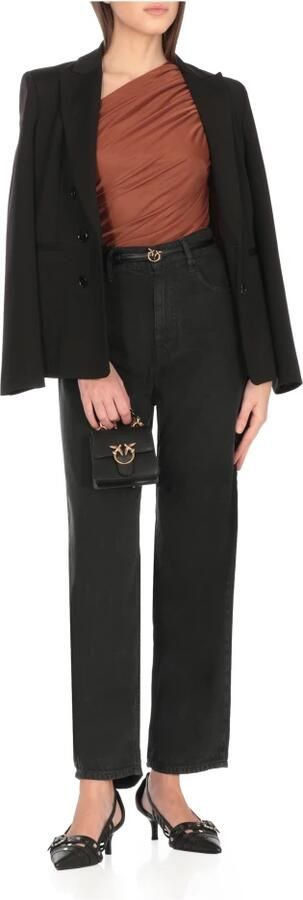 Pinko Bruine One Shoulder Top met Geplooid Patroon Brown Dames - Foto 3