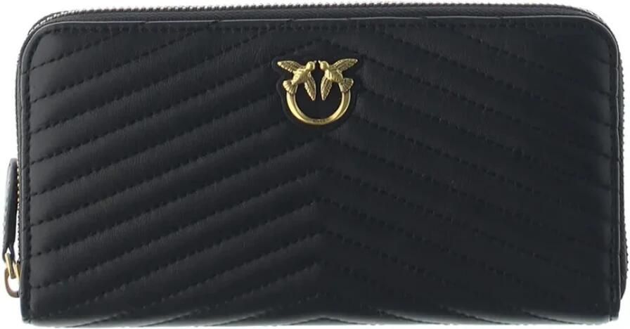 Pinko Quilted leren portemonnee met rits en Love Birds Diamond Cut plaque Black Dames - Foto 6