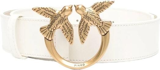 Pinko Hoog Taille Zacht Leren Riem met Love Birds Diamond Cut Gesp Wit Dames