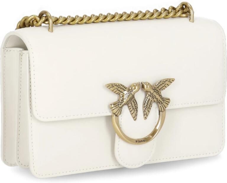 Pinko Mini Schoudertas van Kalfsleer met Goudkleurig Logo Beige Dames - Foto 8