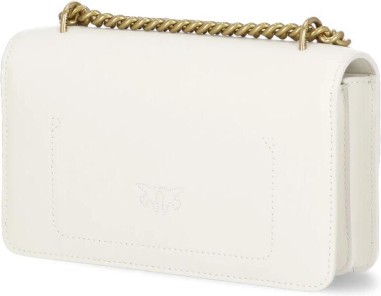 Pinko Mini Schoudertas van Kalfsleer met Goudkleurig Logo Beige Dames - Foto 10