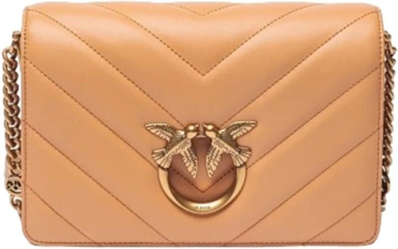 Pinko Dames Camel Leren Schoudertas Brown Dames - Foto 3