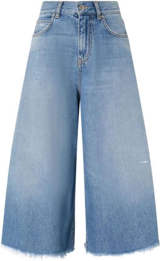 Pinko Denim High-Waisted Flared Shorts met Franjekant Blue Dames - Foto 4