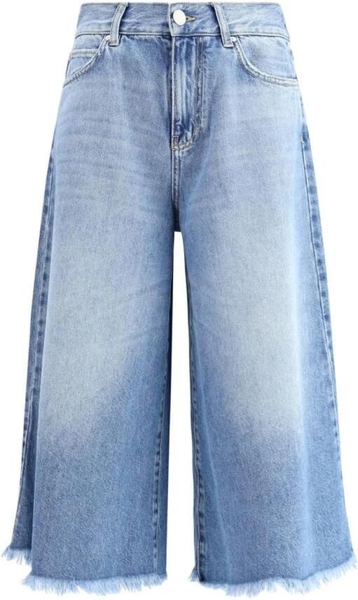 Pinko Denim High-Waisted Flared Shorts met Franjekant Blue Dames - Foto 3