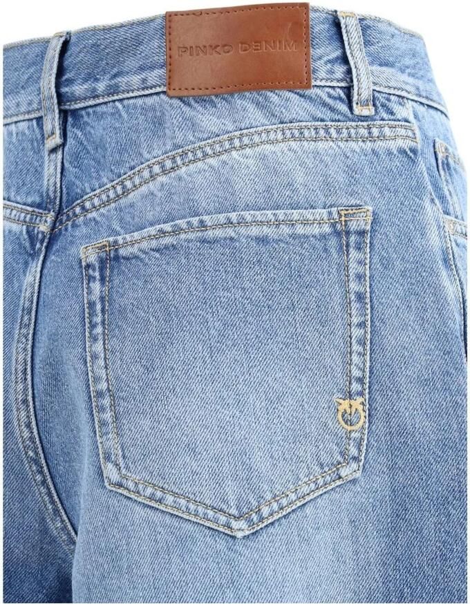 Pinko Denim High-Waisted Flared Shorts met Franjekant Blue Dames
