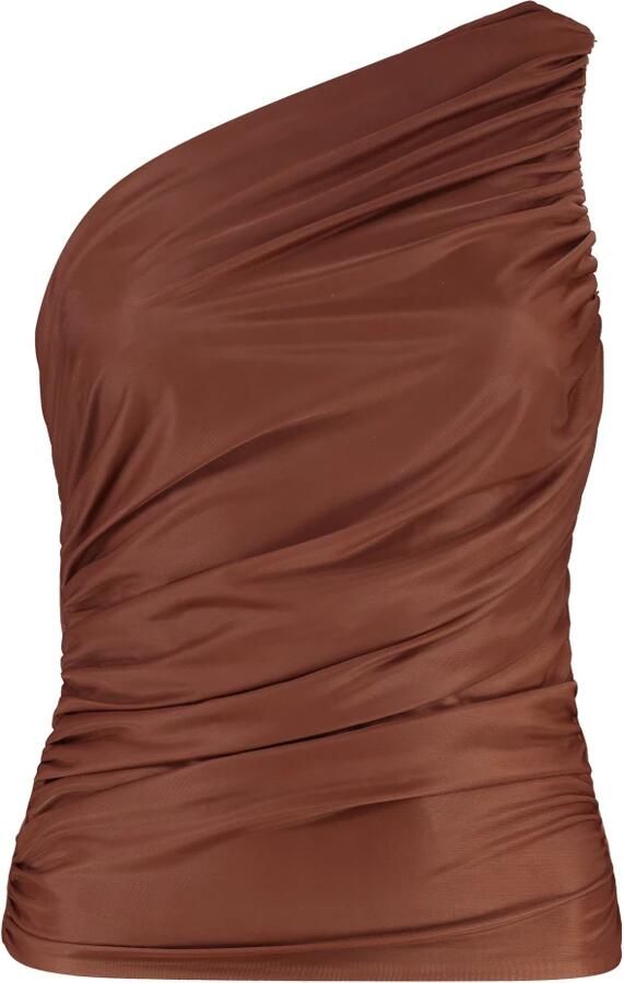 Pinko Bruine One Shoulder Top met Geplooid Patroon Brown Dames - Foto 2