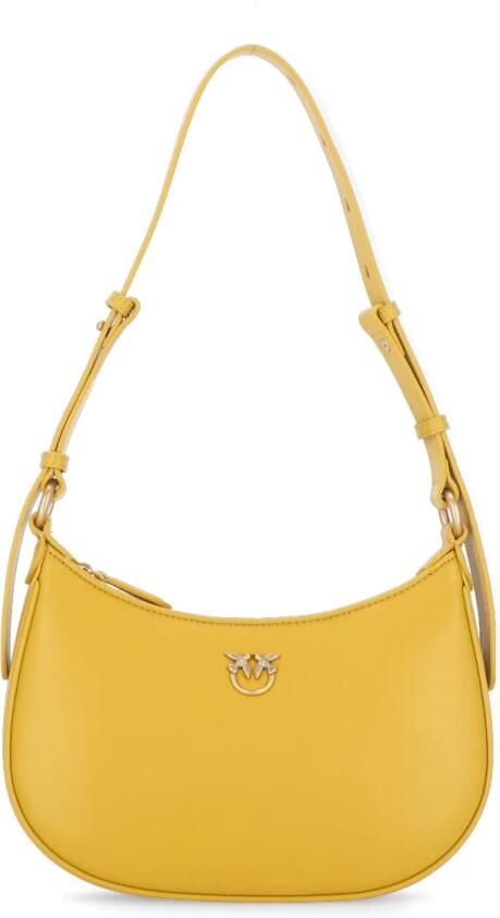 Pinko Gele Leren Schoudertas Love Birds Yellow Dames
