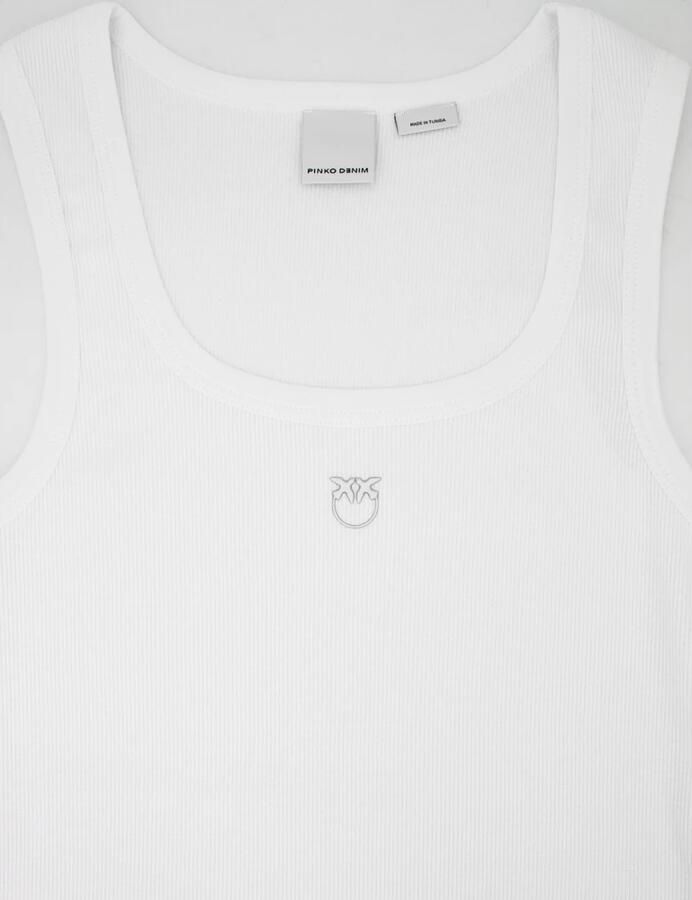 Pinko Geribbelde tanktop met Love Birds borduurwerk White Dames