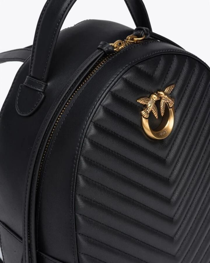 Pinko Gewatteerde Nappa Leren Rugzak met Love Birds Diamond Cut Gesp Black Dames - Foto 9