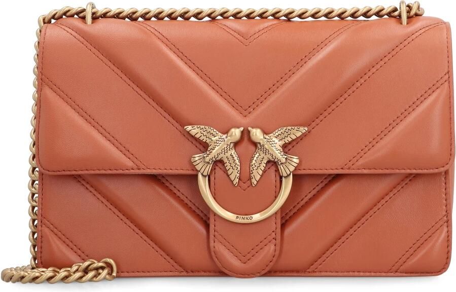 Pinko Gewatteerde Leren Love Birds Crossbody Tas Brown Dames