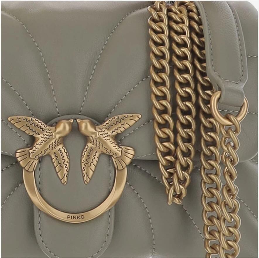 Pinko Gewatteerde Leren Vlindertas met Love Birds Detail Green Dames