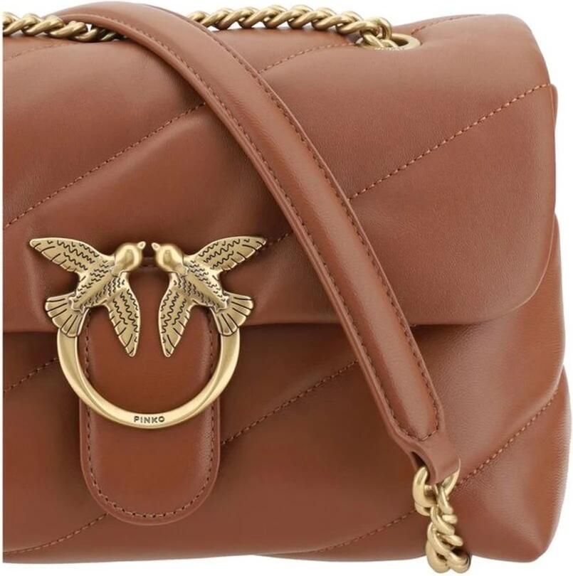 Pinko Gewatteerde Love Classic Schoudertas met verguld logo Brown Dames