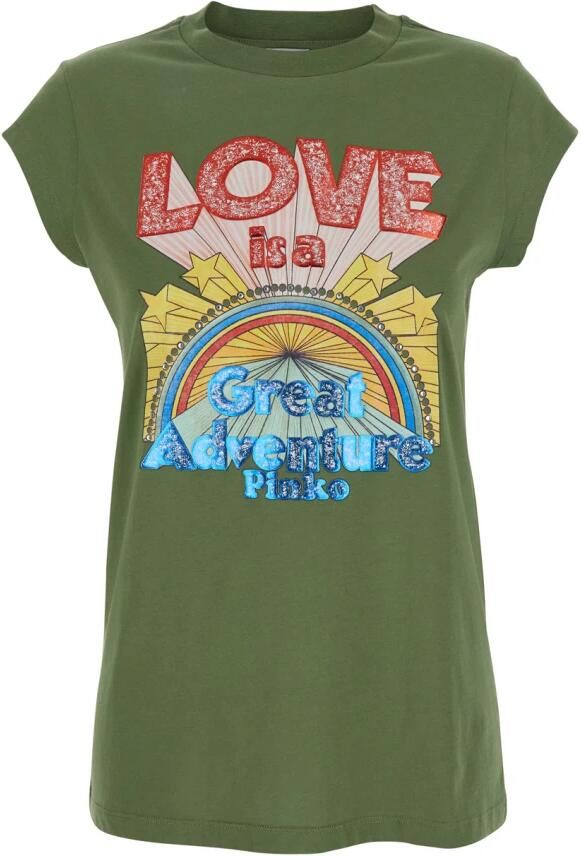 Pinko Groene Grafische Print Katoenen T-shirt Vrouw Green Dames - Foto 2