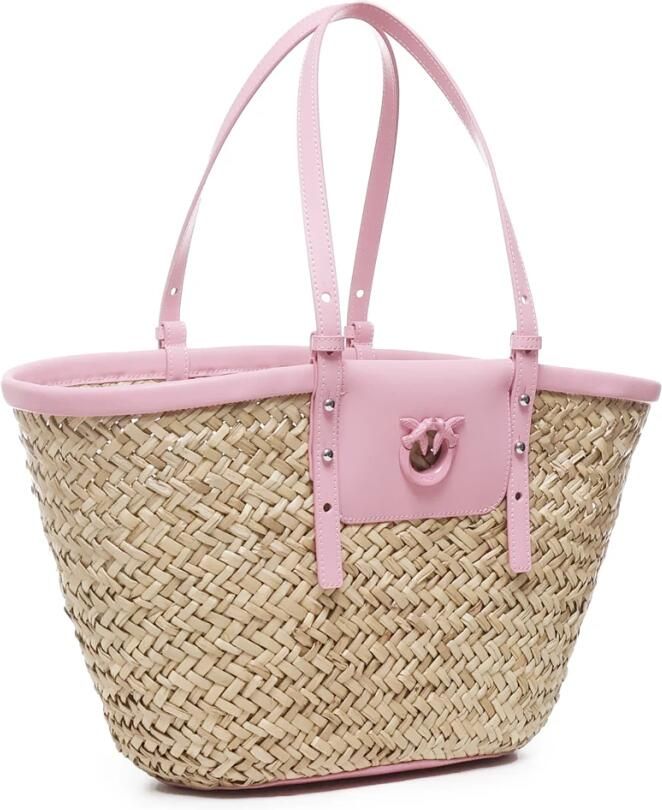 Pinko Handgeweven Raffia Leren Tas Beige Dames - Foto 3