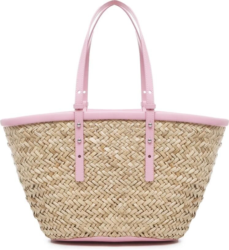 Pinko Handgeweven Raffia Leren Tas Beige Dames - Foto 2